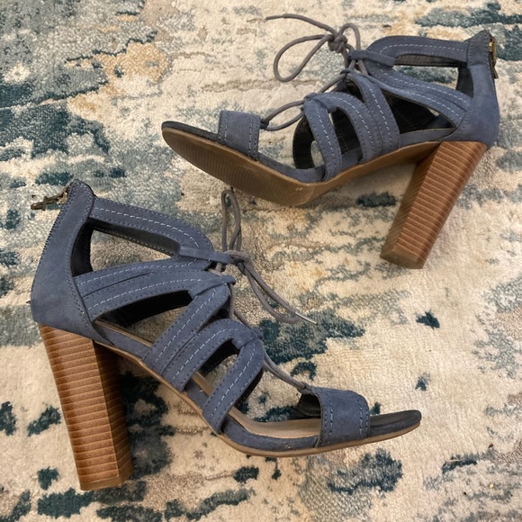 PARKER & Sky Strappy Sandal Gladiator Block High Heels Blue Butterfly Zip Up 7.5 - Picture 9 of 16